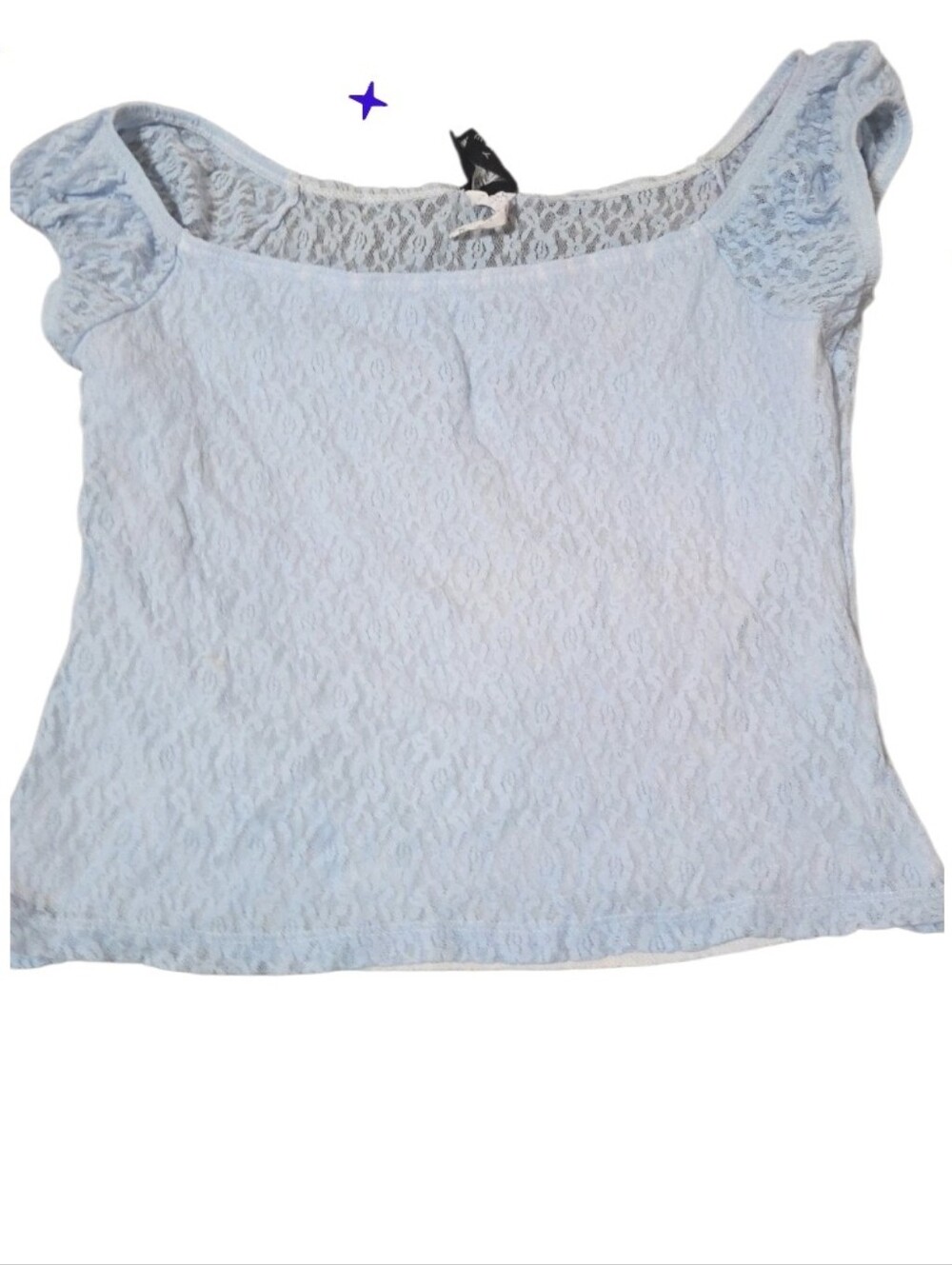 U.s.a Vtg New Lined Jrs Lg Light Blue Lace Cap Sleeve Women's Top